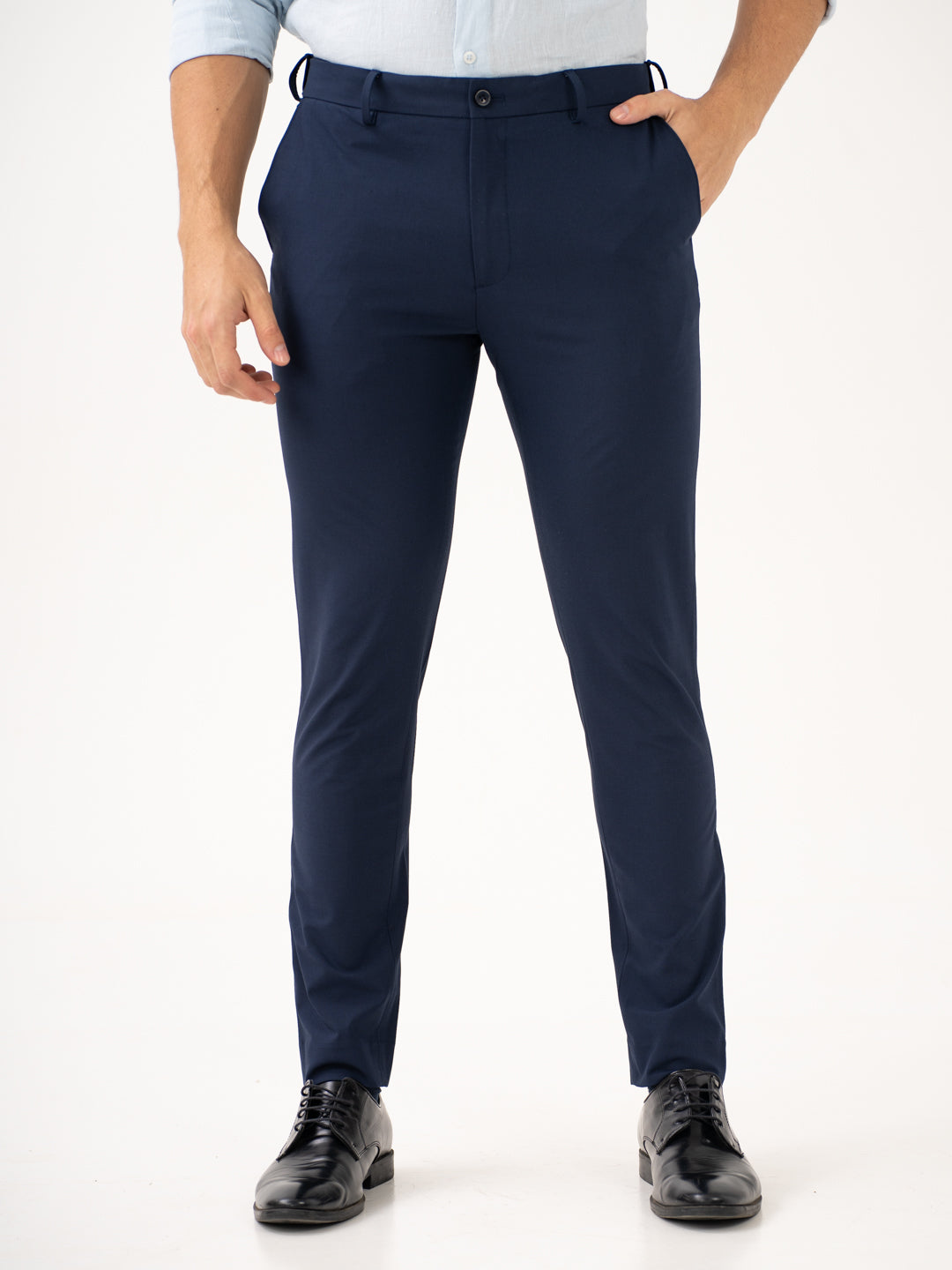 Buy Men Navy Blue Slim Fit Stretchable Formal Trouser