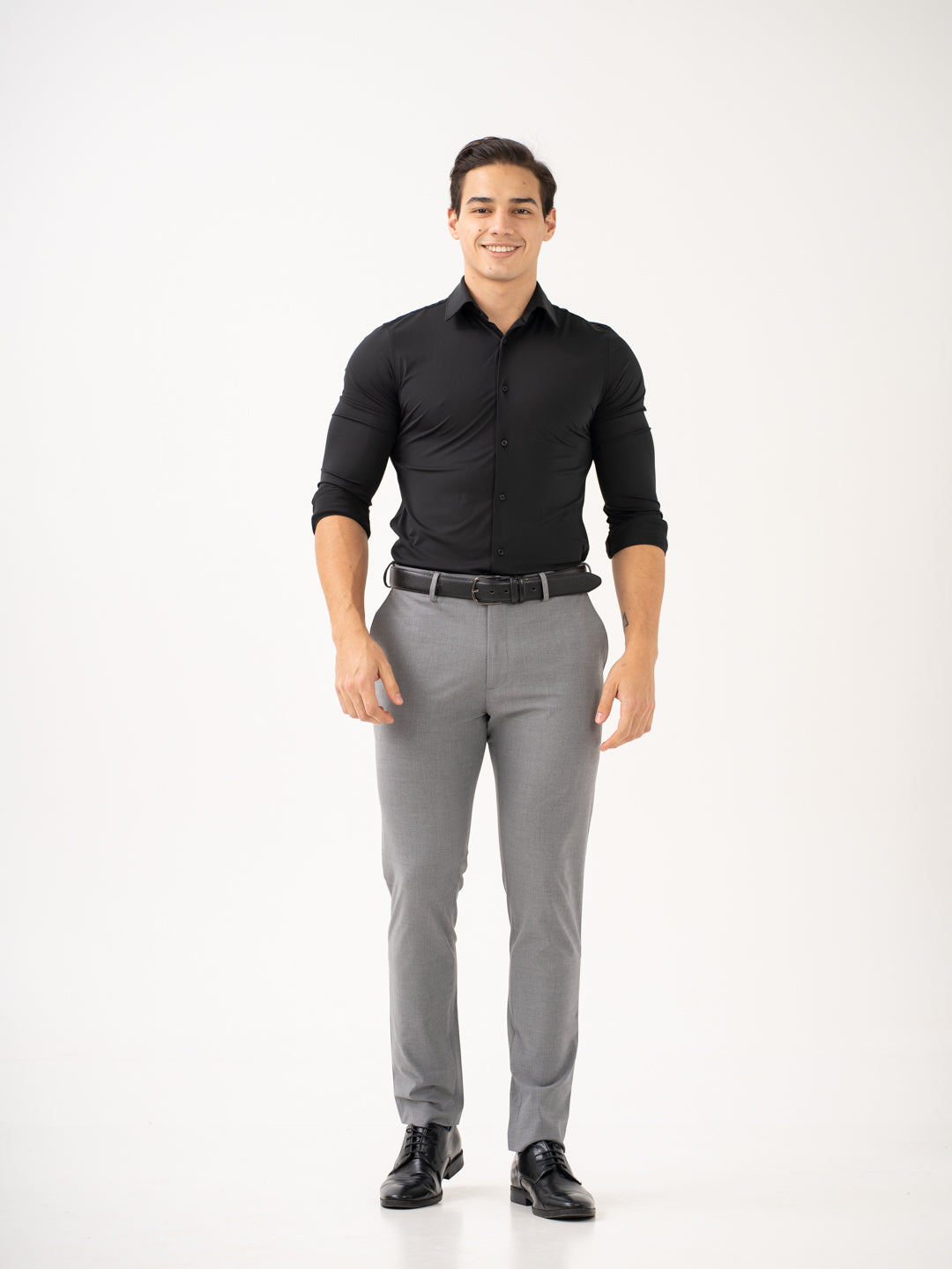 Effortless Grey Slim Fit Stretch Formal Pants - Main Image
