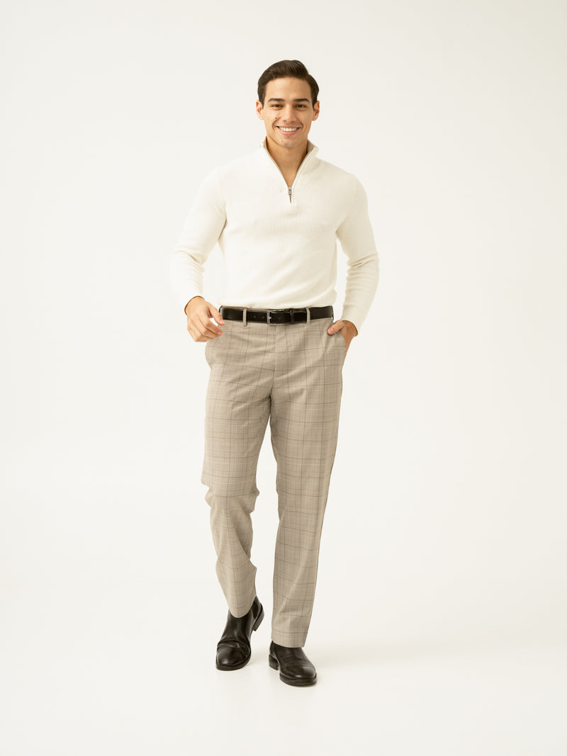 Squirrel Beige Checks Merino Wool Pants