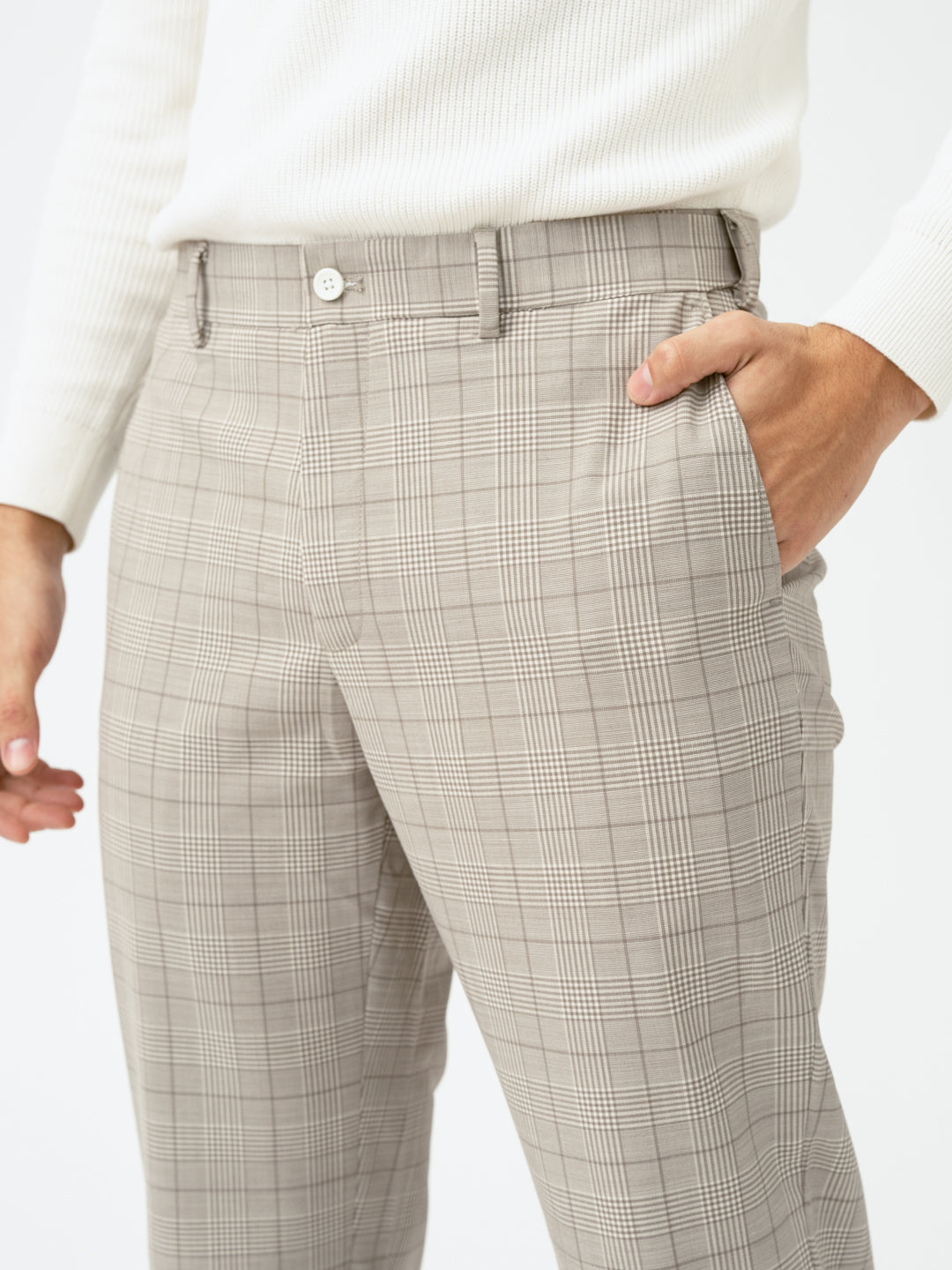 Squirrel Beige Checks Merino Wool Pants