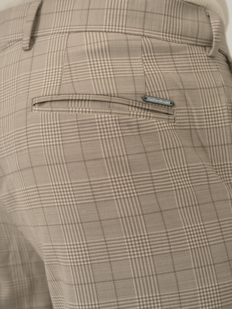 Back pocket detail of squirrel beige checks merino wool pant at Pant Project