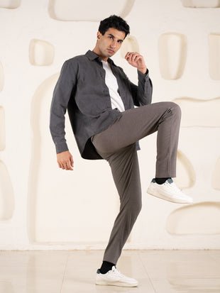 Geometry Beige Textured Slim Fit Power Stretch Pants