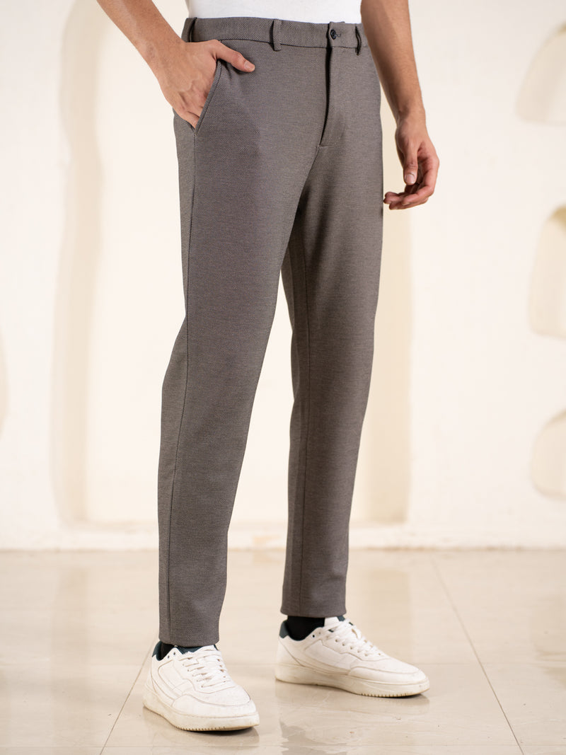 Geometry Beige Textured Slim Fit Power Stretch Pants