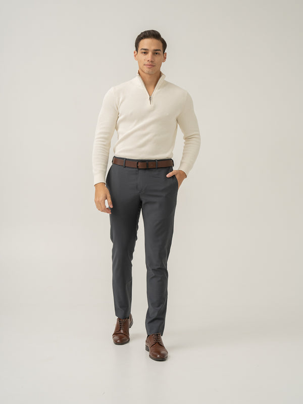 Full view of geneva grey luxury merino wool pant at Pant Project