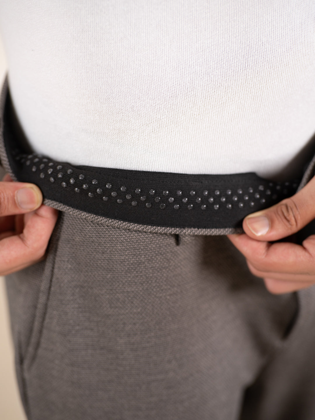 Geometry Beige Textured Slim Fit Power Stretch Pants