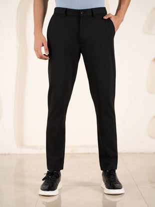 Distant Black Houndstooth Slim Fit Power Stretch Pants