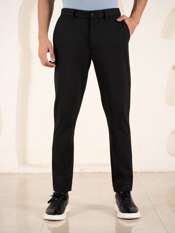 Distant Black Houndstooth Slim Fit Power Stretch Pants