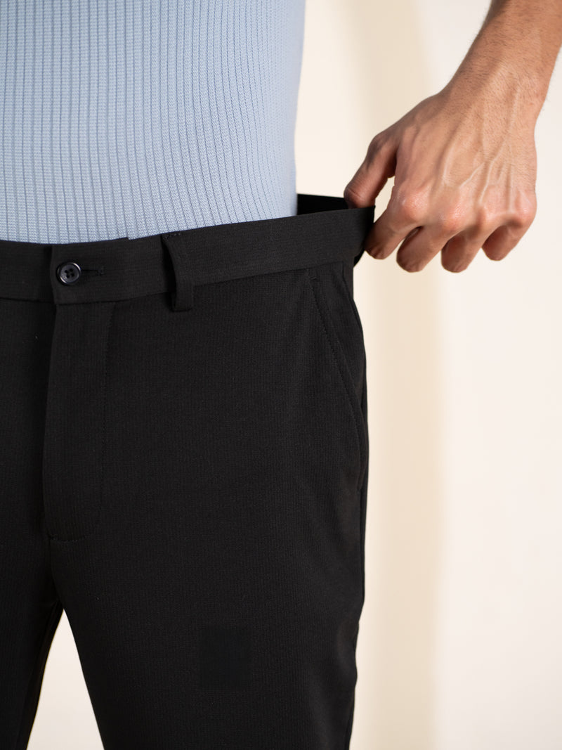 Distant Black Houndstooth Slim Fit Power Stretch Pants