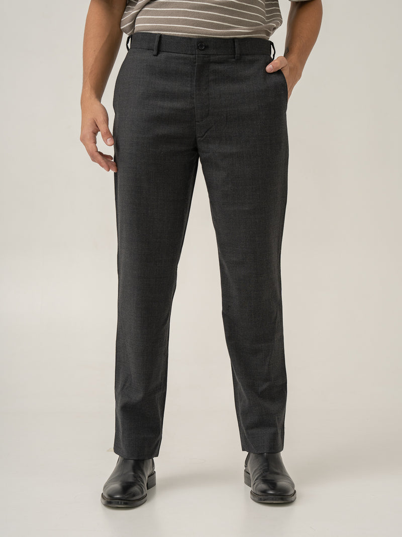 Front view of lamp black houndstooth merino wool pants at Pant Project