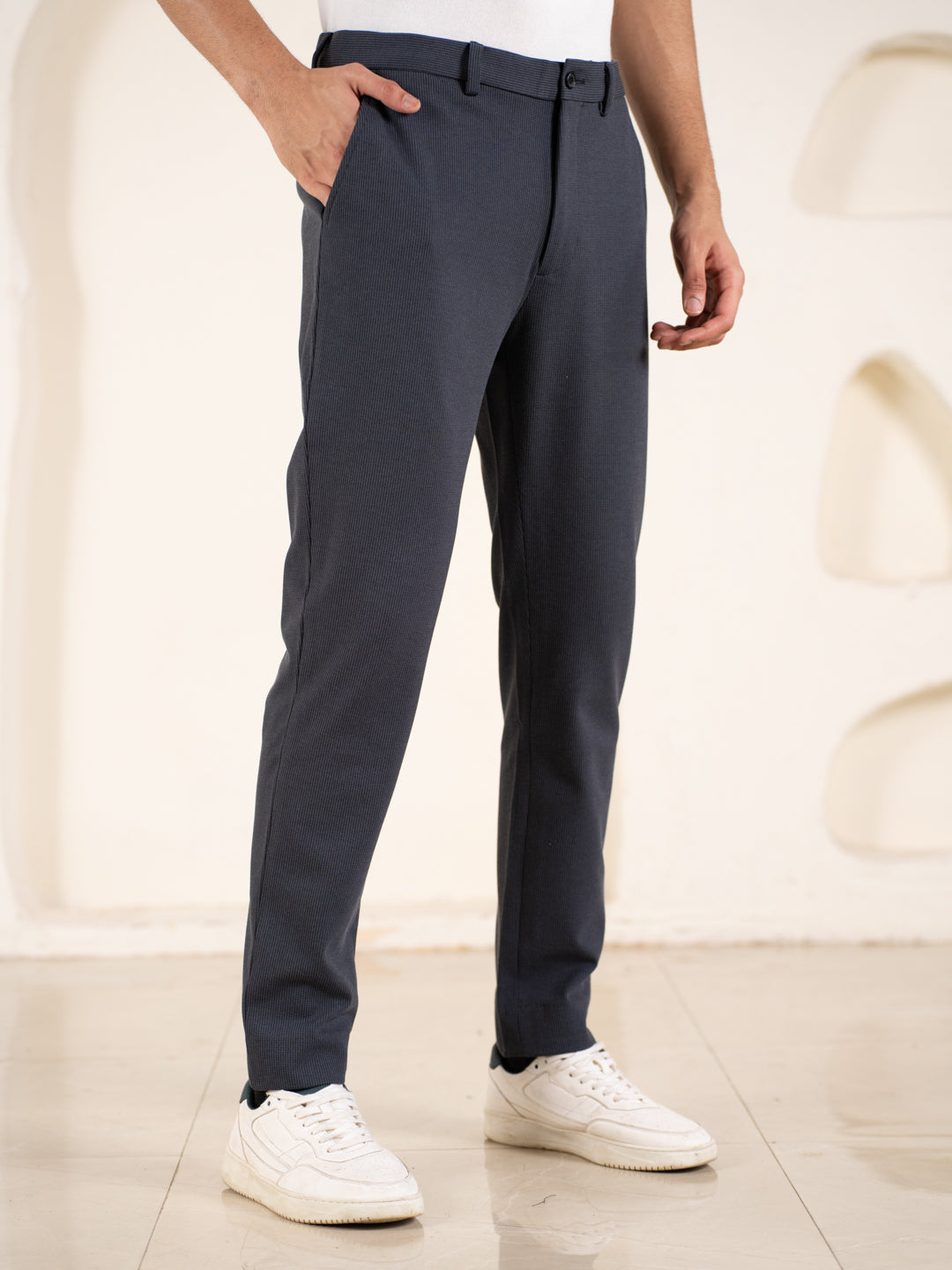 Quiet Grey Houndstooth Slim Fit Power Stretch Pants