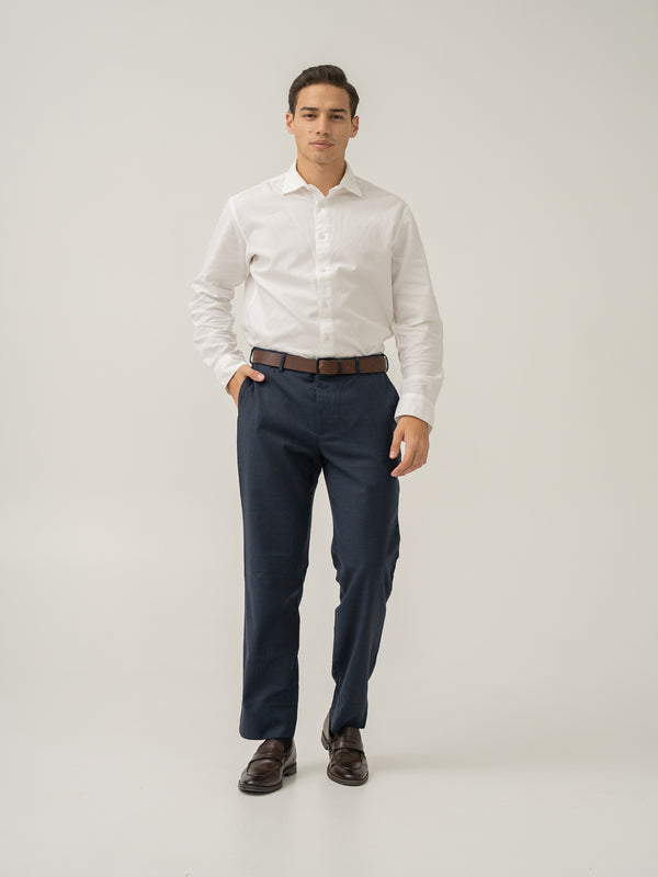 Full view of castle navy houndstooth merino wool pants at Pant Project