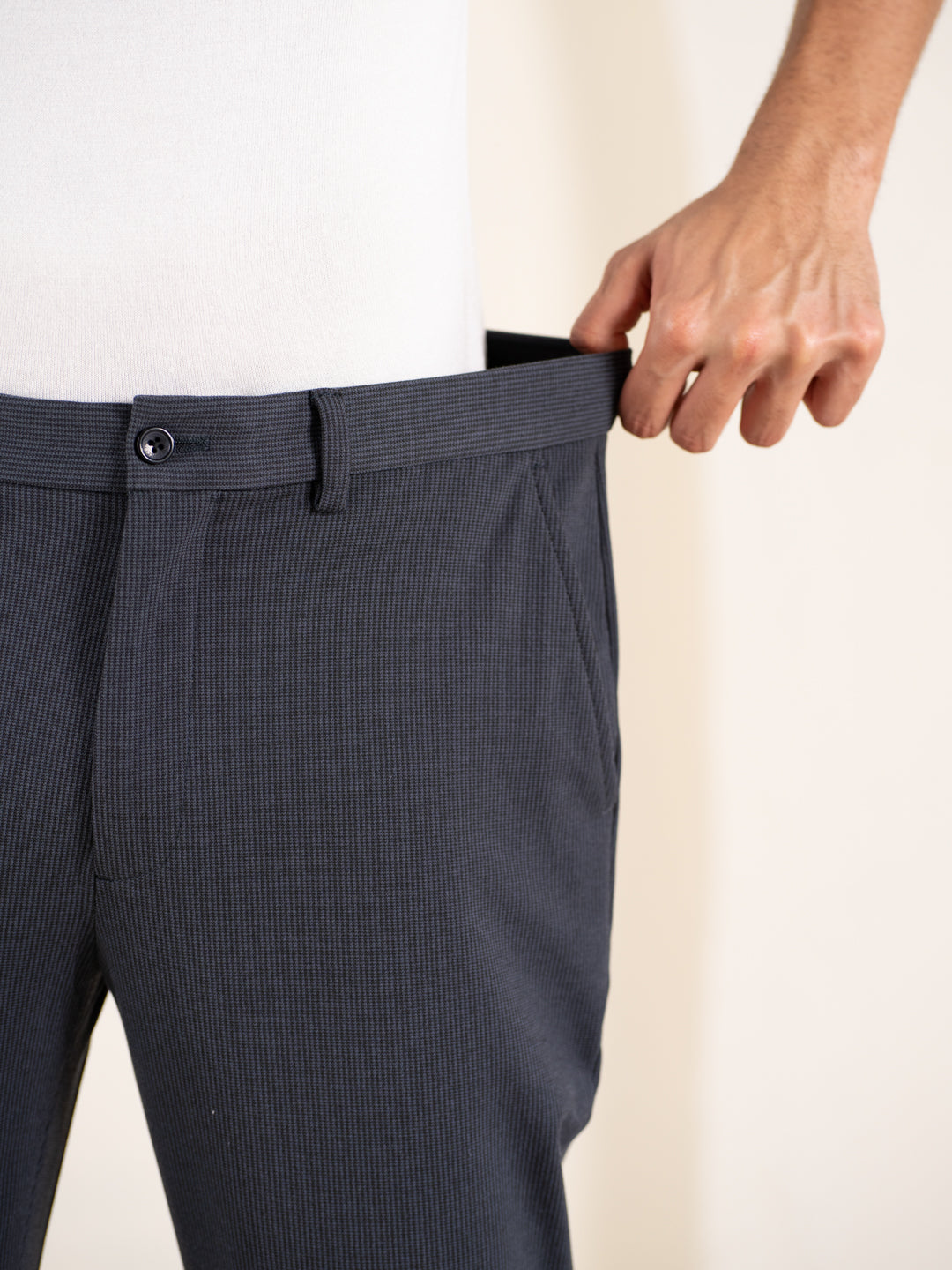 Quiet Grey Houndstooth Slim Fit Power Stretch Pants