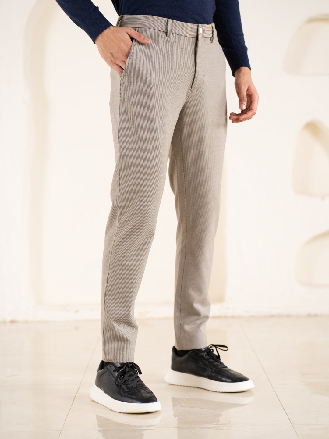 Reverb Brown Houndstooth Slim Fit Power Stretch Pants