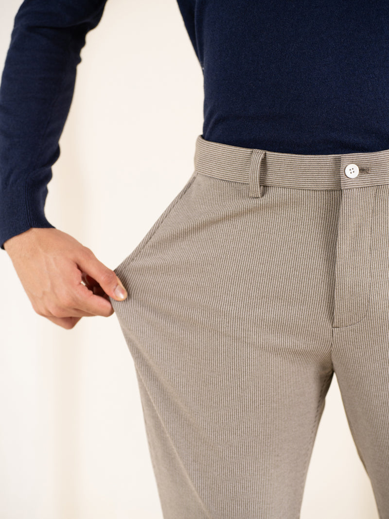 Reverb Brown Houndstooth Slim Fit Power Stretch Pants