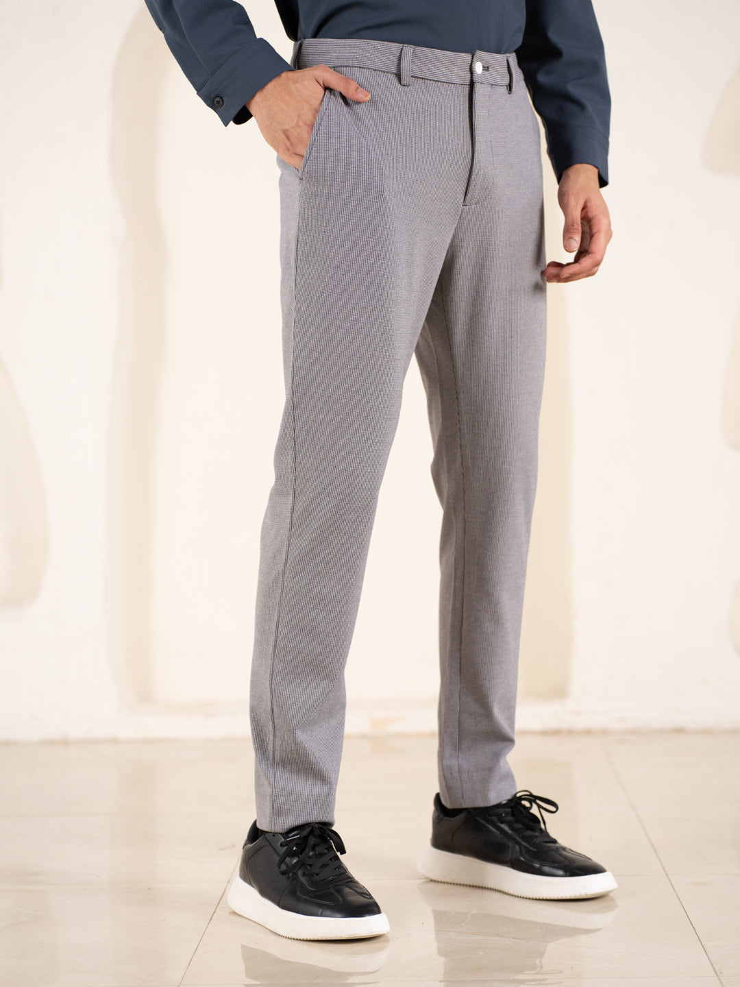 Theory Black Houndstooth Slim Fit Power Stretch Pants