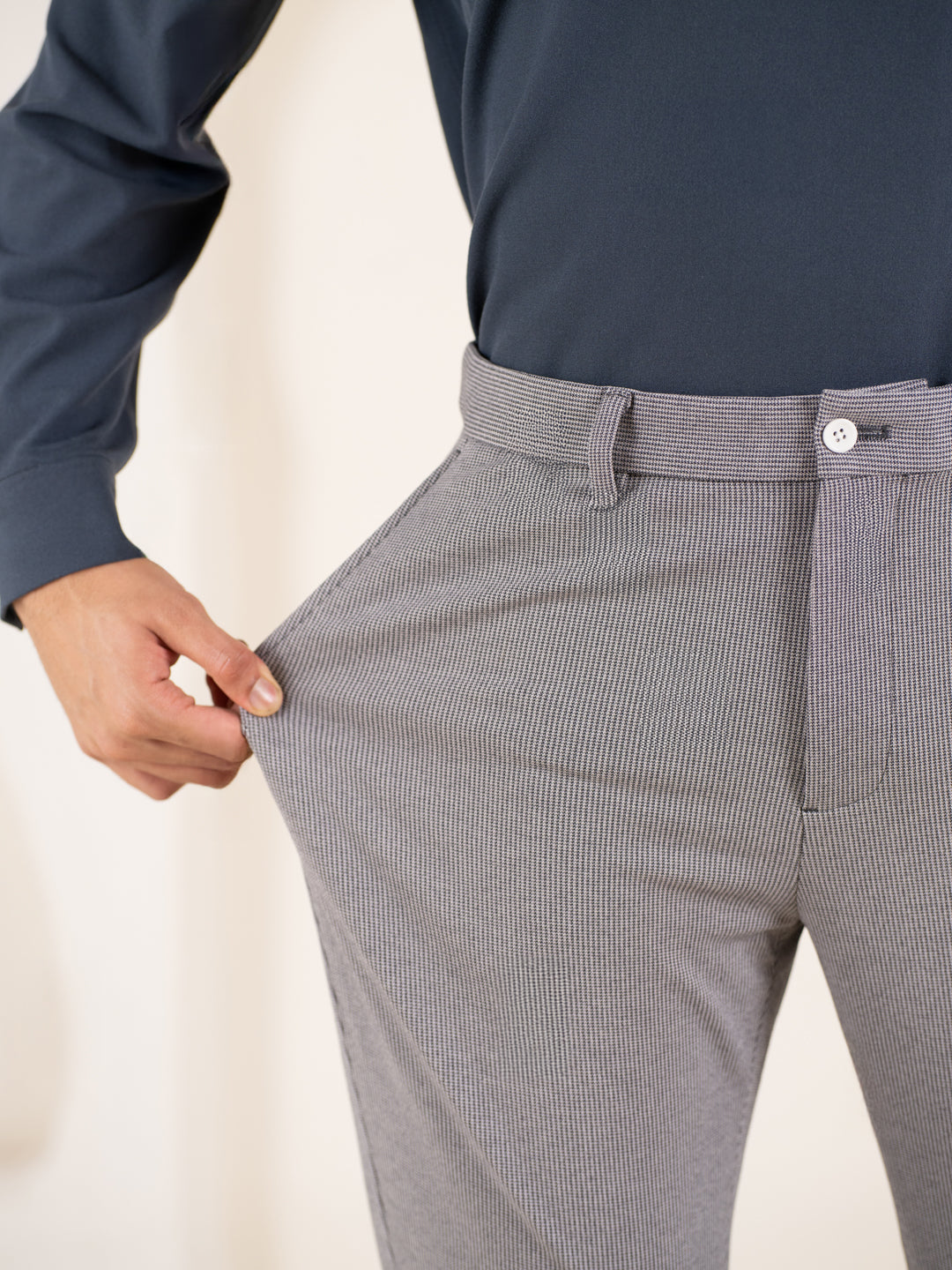 Theory Black Houndstooth Slim Fit Power Stretch Pants