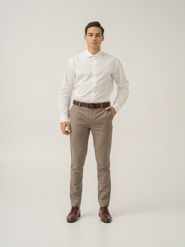 Full view of oslo olive luxury merino wool pant at Pant Project