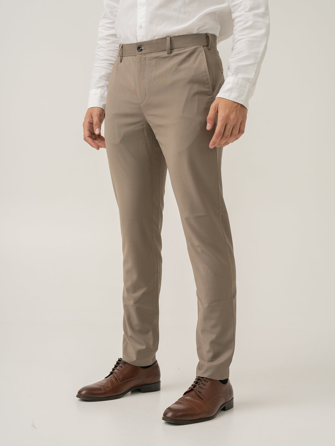 Side view of oslo olive luxury merino wool pant at Pant Project