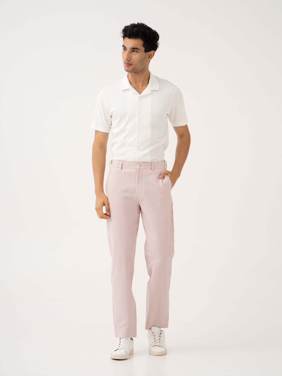 Romeo rouge stretchable trousers by pant project, highlighting the sleek pintuck detail and tailored fit.