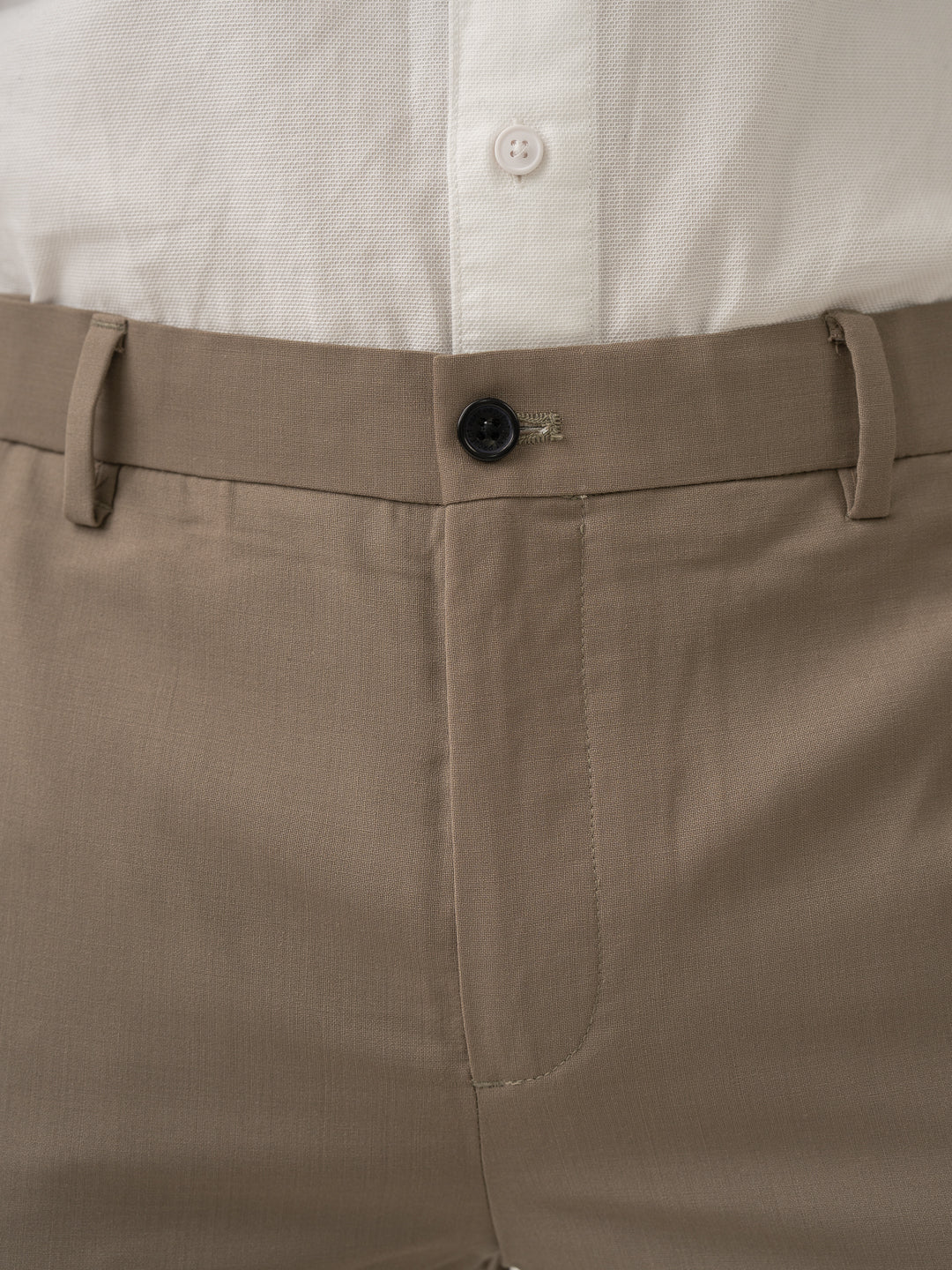 Waistband close up of oslo olive luxury merino wool pant at Pant Project