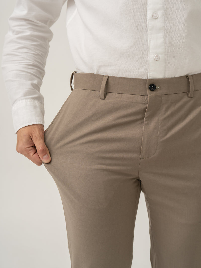 Stretch feature of oslo olive luxury merino wool pant at Pant Project