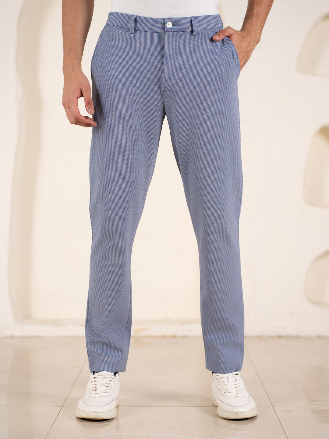 Bassline Blue Houndstooth Slim Fit Power Stretch Pants