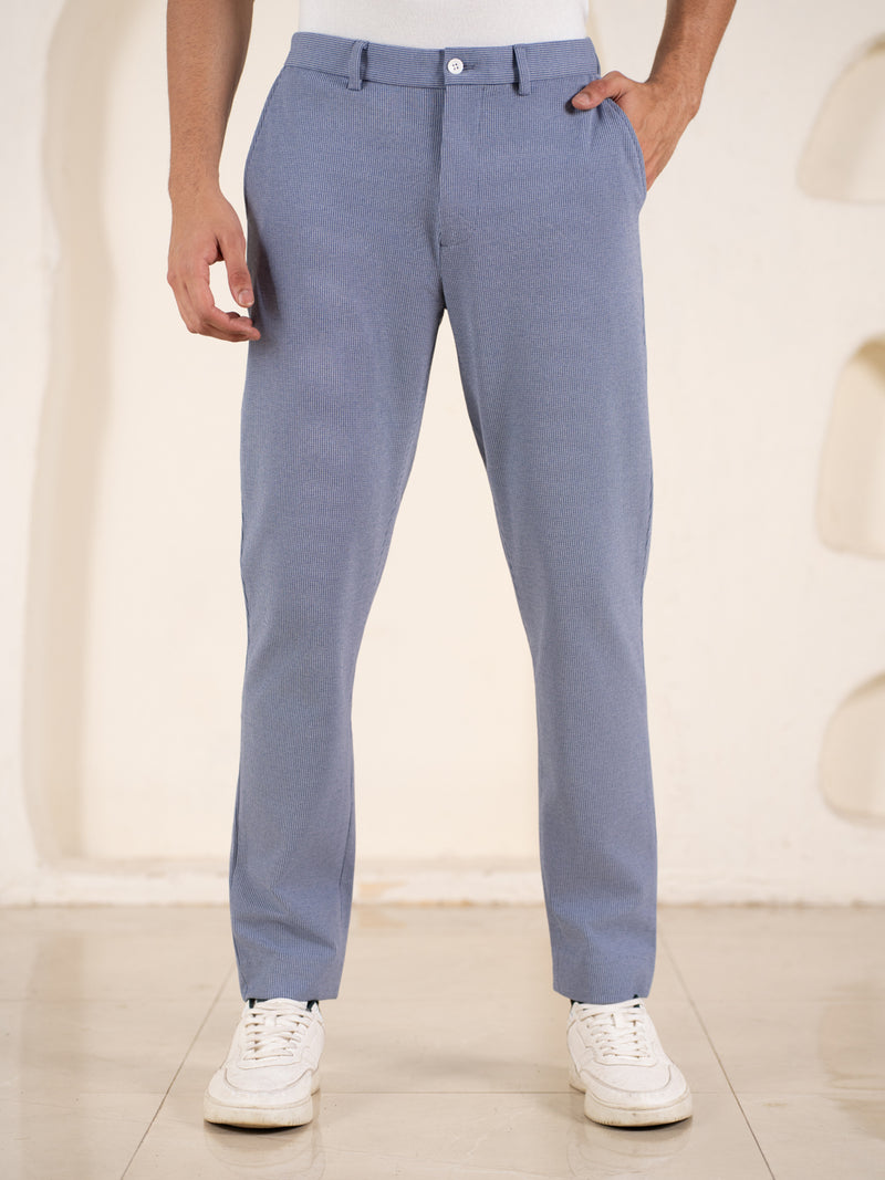 Bassline Blue Houndstooth Slim Fit Power Stretch Pants