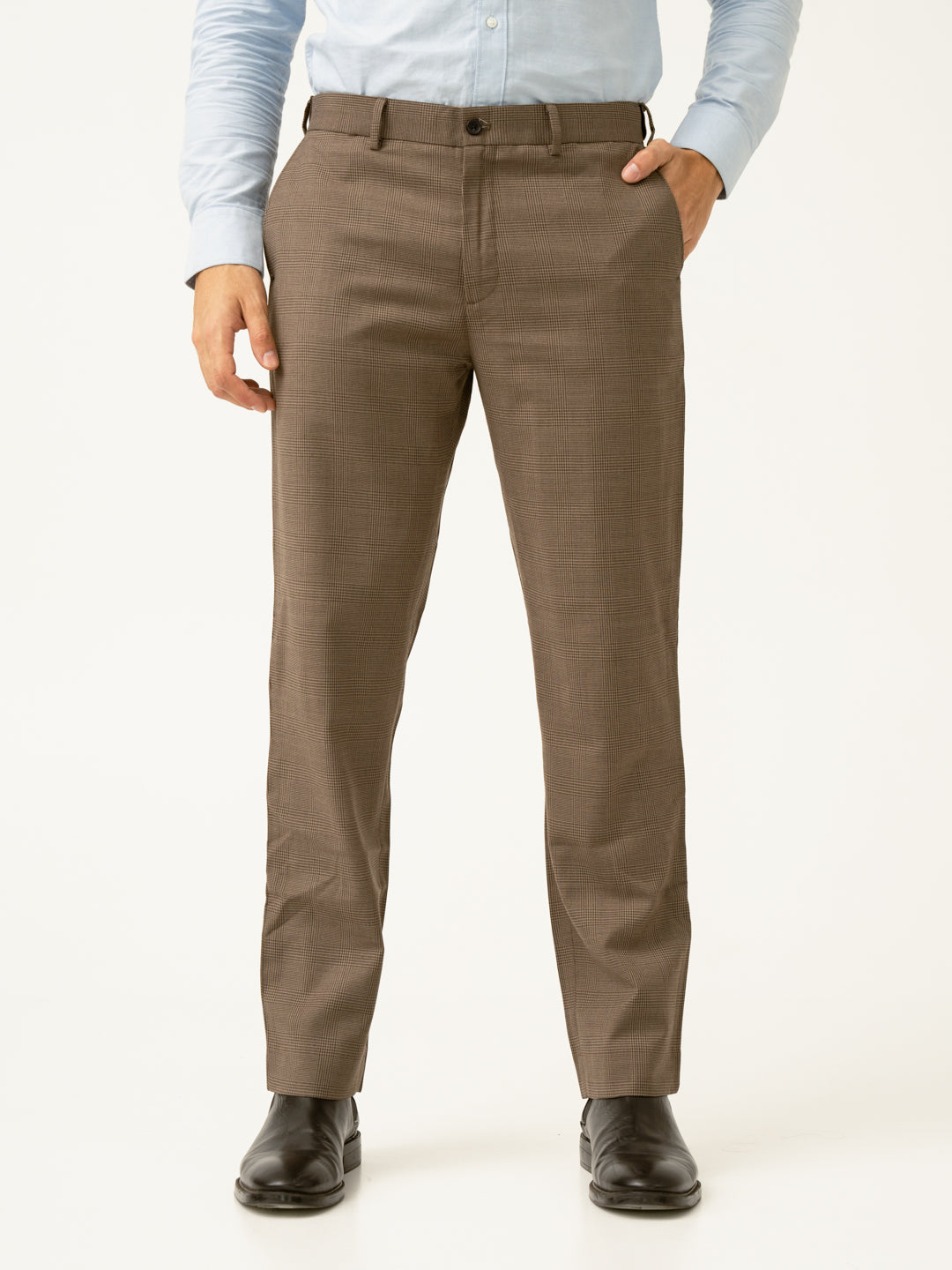 Autumn Brown Checks Merino Wool Pants