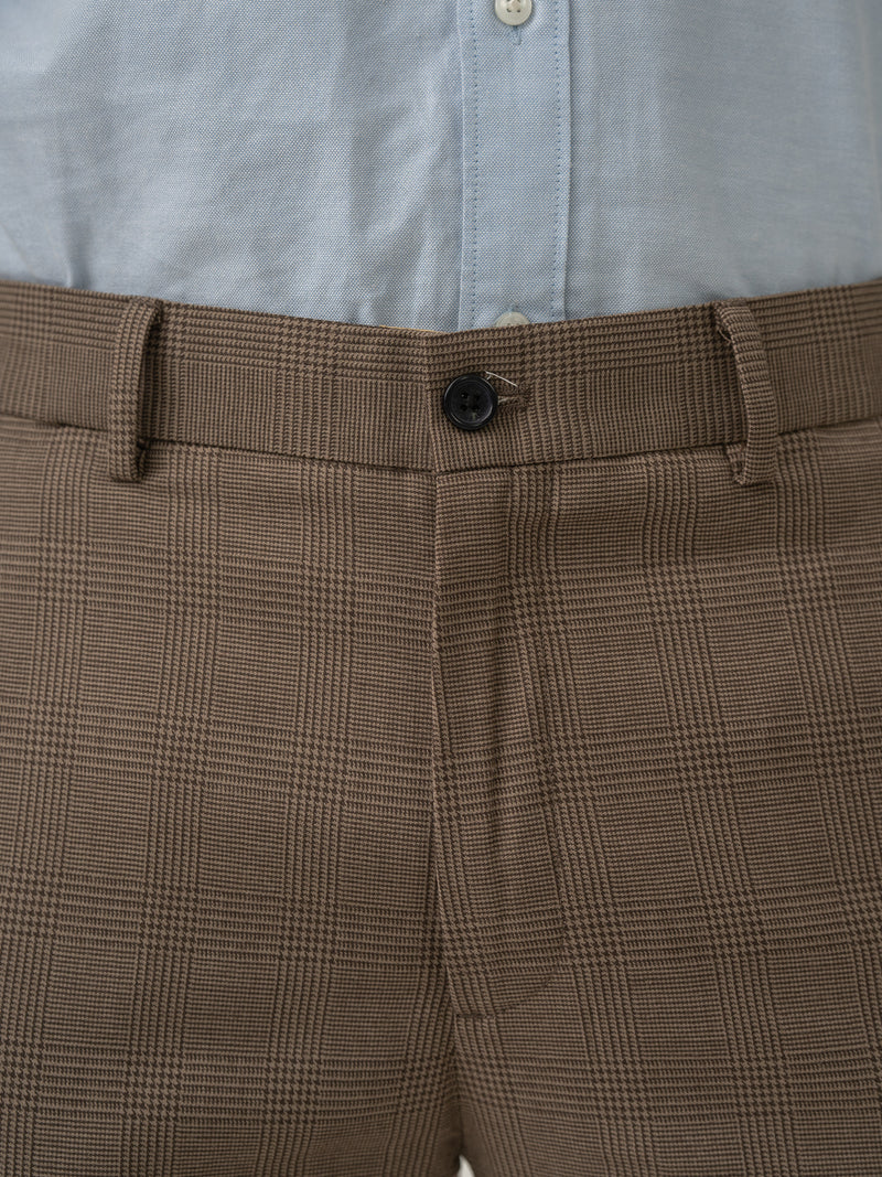 Waistband close up of autumn brown checks merino wool pants at Pant Project