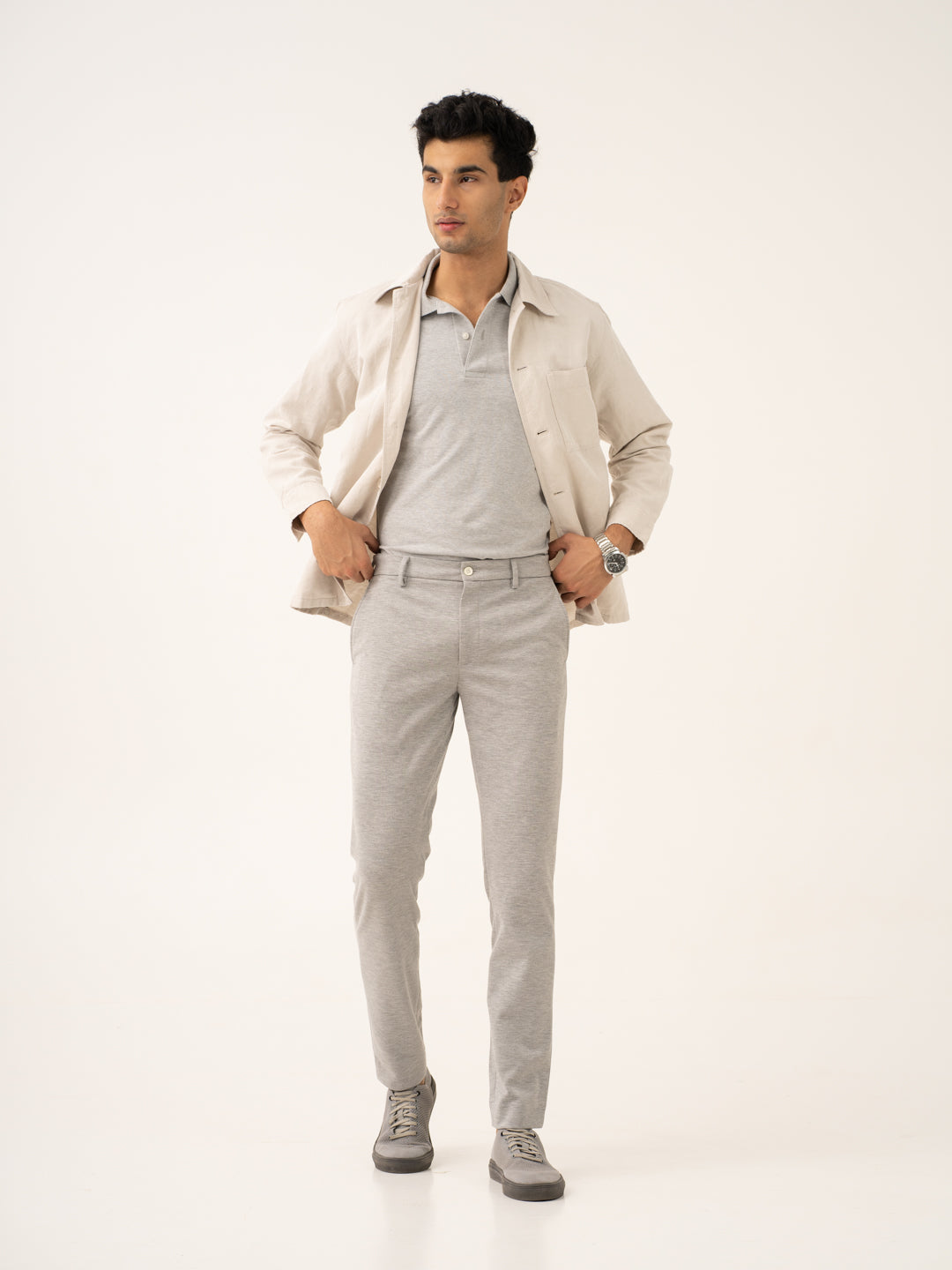 Neural Grey Twill Power-Stretch Pants
