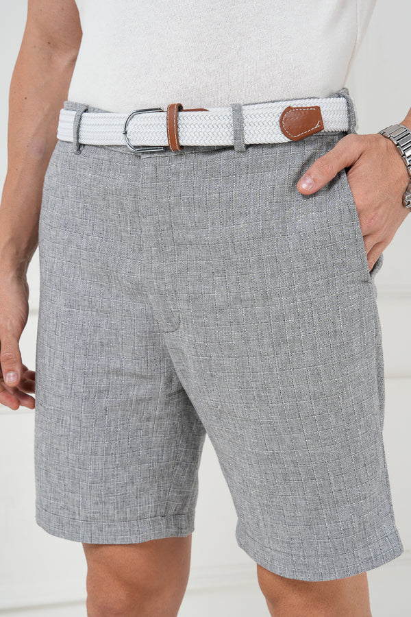Matte Grey Checks Linen Cotton Shorts