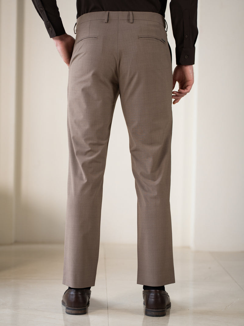 Sahara Brown Checks Relaxed Fit Stretch Formal Pants