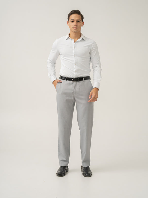 Full view of palladium grey tropical wool linen pant at Pant Project