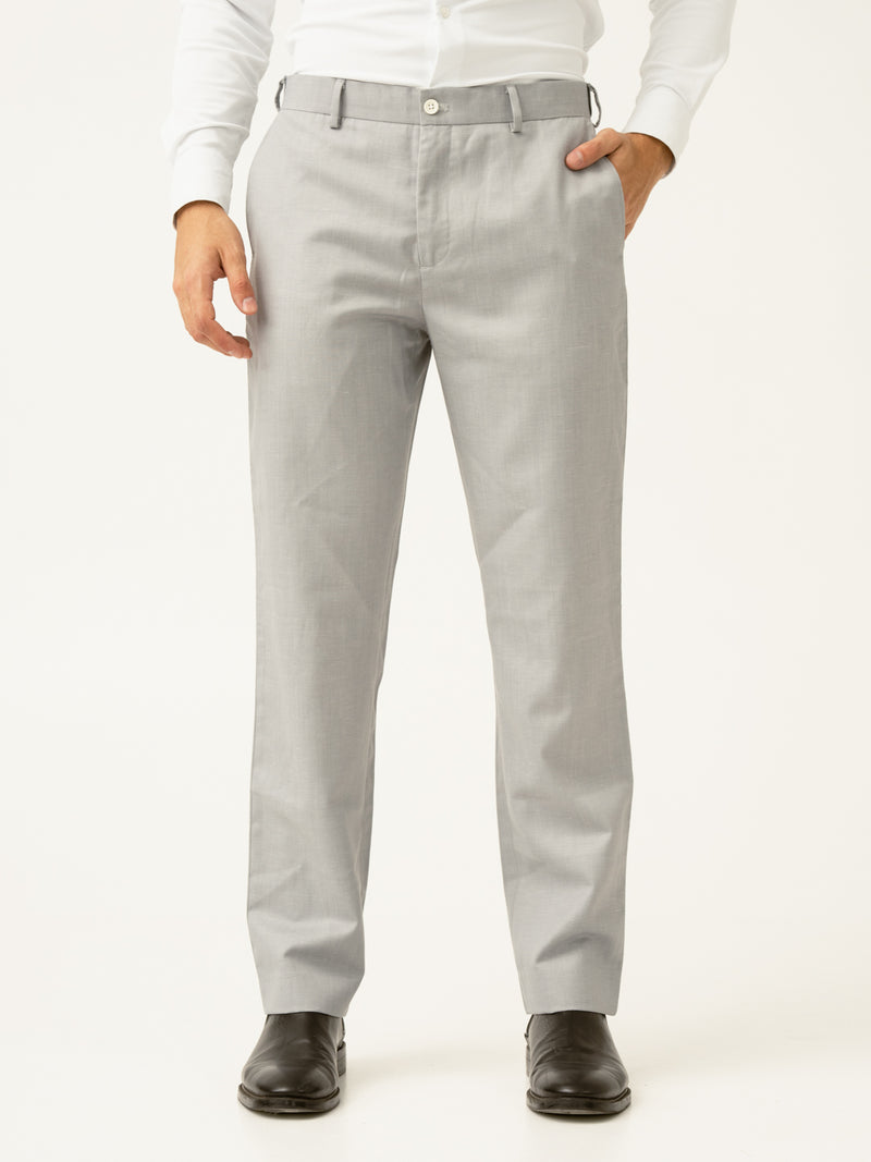 Buy Palladium Light Grey Tropical Wool Pants For Men