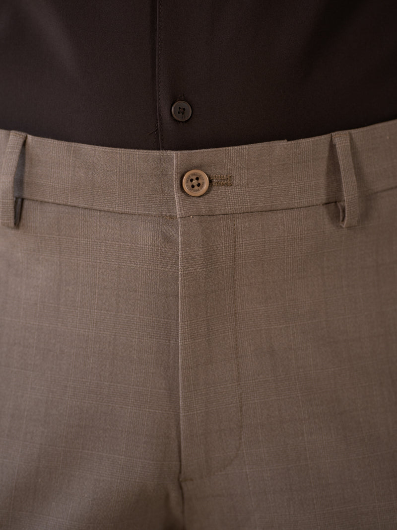 Sahara Brown Checks Relaxed Fit Stretch Formal Pants