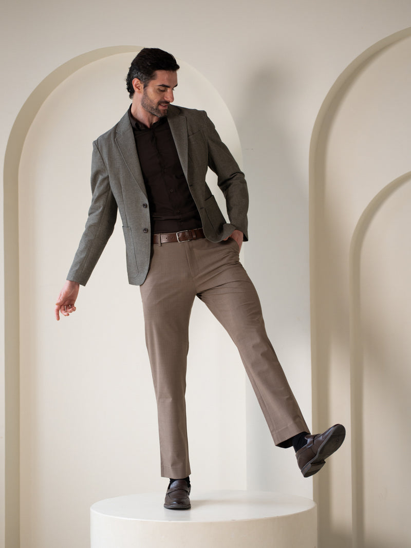 Sahara Brown Checks Relaxed Fit Stretch Formal Pants