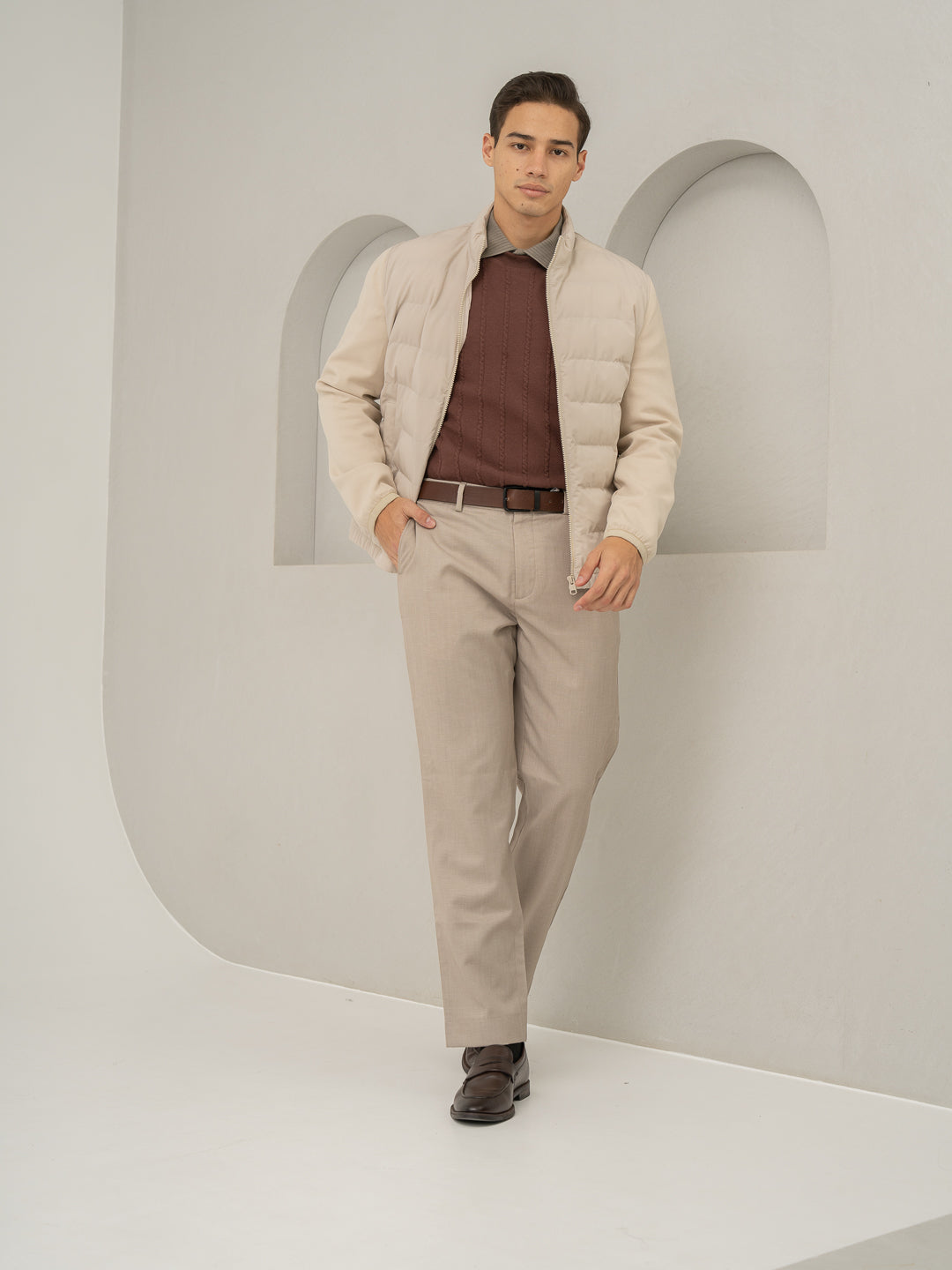 Front view of silica beige tropical wool linen pant at Pant Project