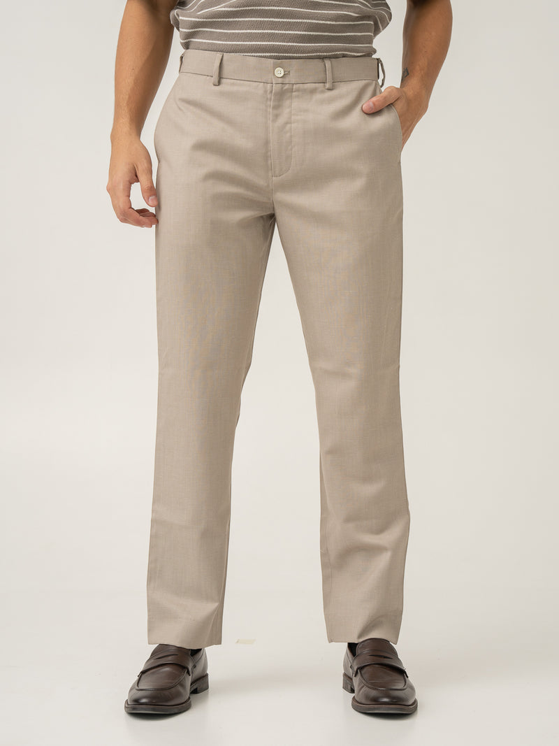 Front view of silica beige tropical wool linen pant at Pant Project