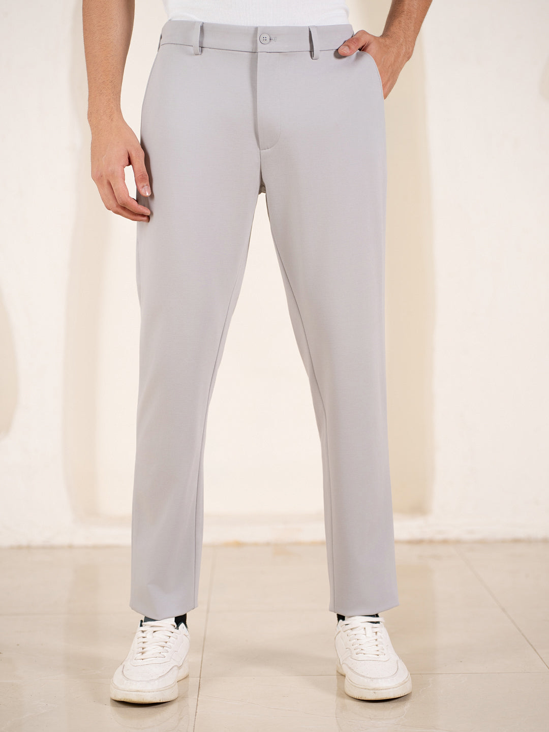 Malai Light Grey Soft-touch Slim Fit Power Stretch Pants
