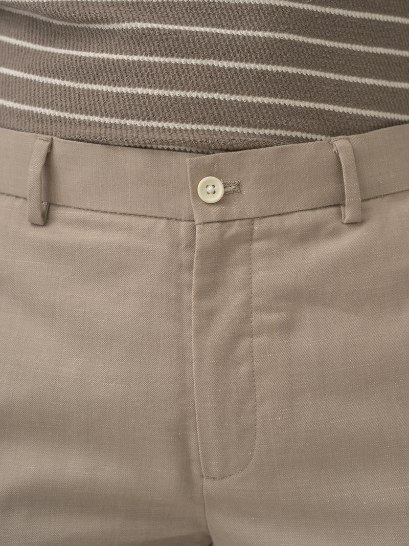 Waistband close up of silica beige tropical wool linen pant at Pant Project