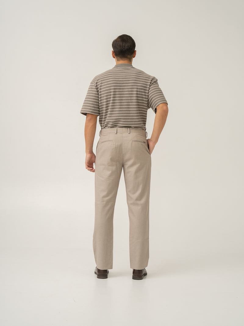 Full length back view of silica beige tropical wool linen pant at Pant Project