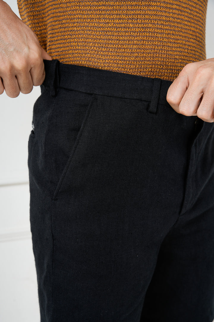 linen black chino shorts 