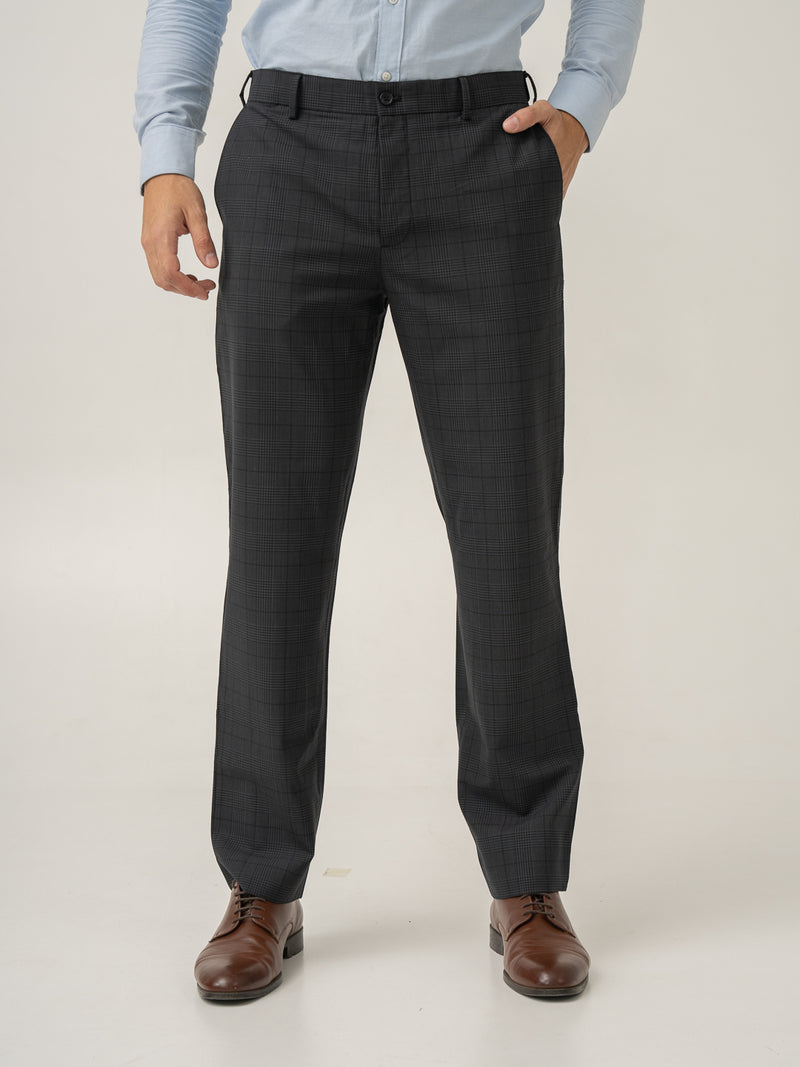 Front view of belgium black checks merino wool pant at Pant Project