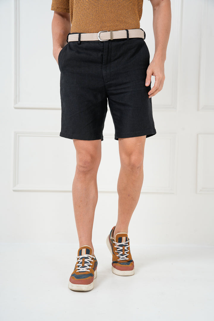 Rich Black 100% Linen Chino Shorts