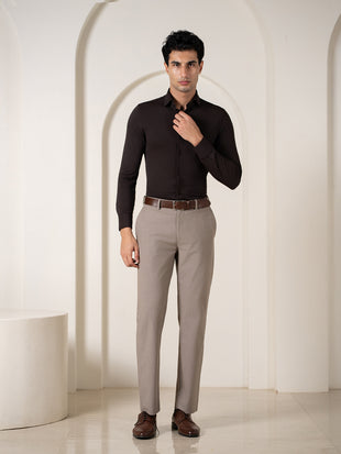 Whispering Khaki Melange Stretch Formal Pants