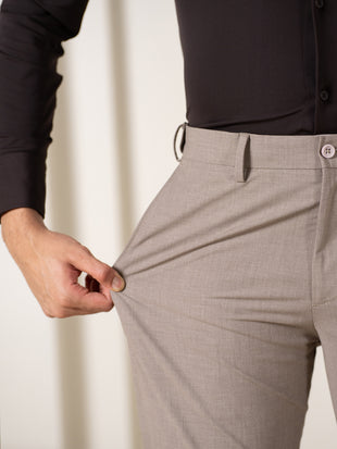 Whispering Khaki Melange Stretch Formal Pants