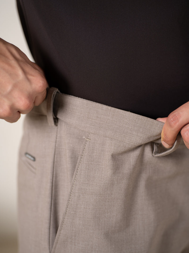 Muted Khaki Melange Relaxed Fit Stretch Formal Pants