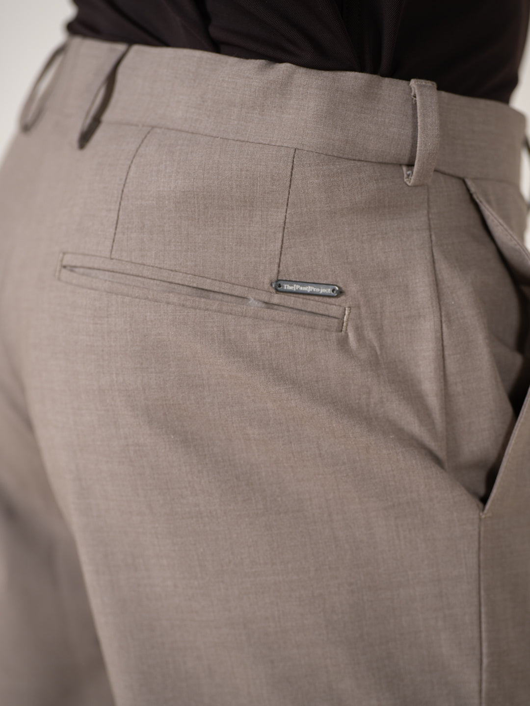 Muted Khaki Melange Relaxed Fit Stretch Formal Pants