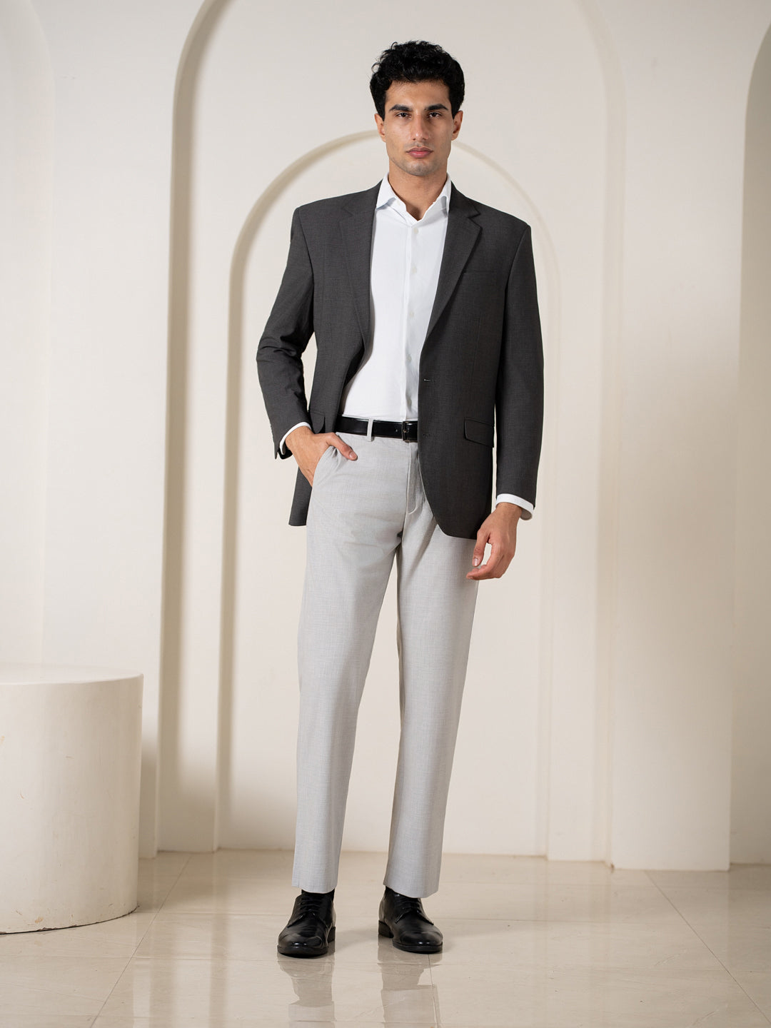 Ethereal Grey Melange Stretch Formal Pants