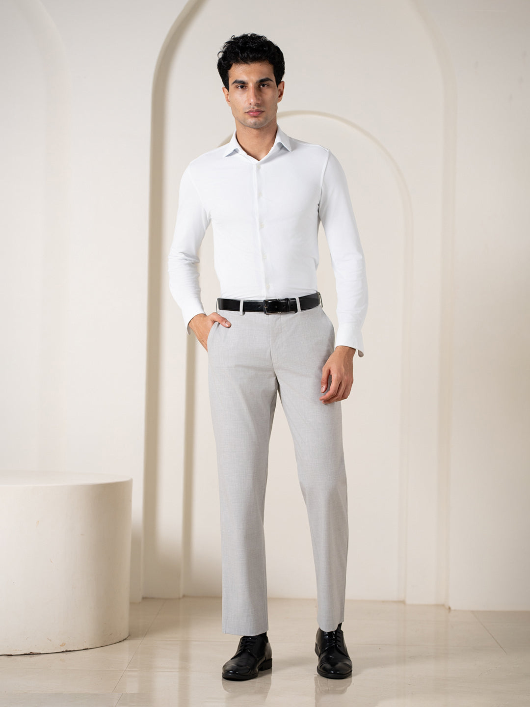 Ethereal Grey Melange Stretch Formal Pants